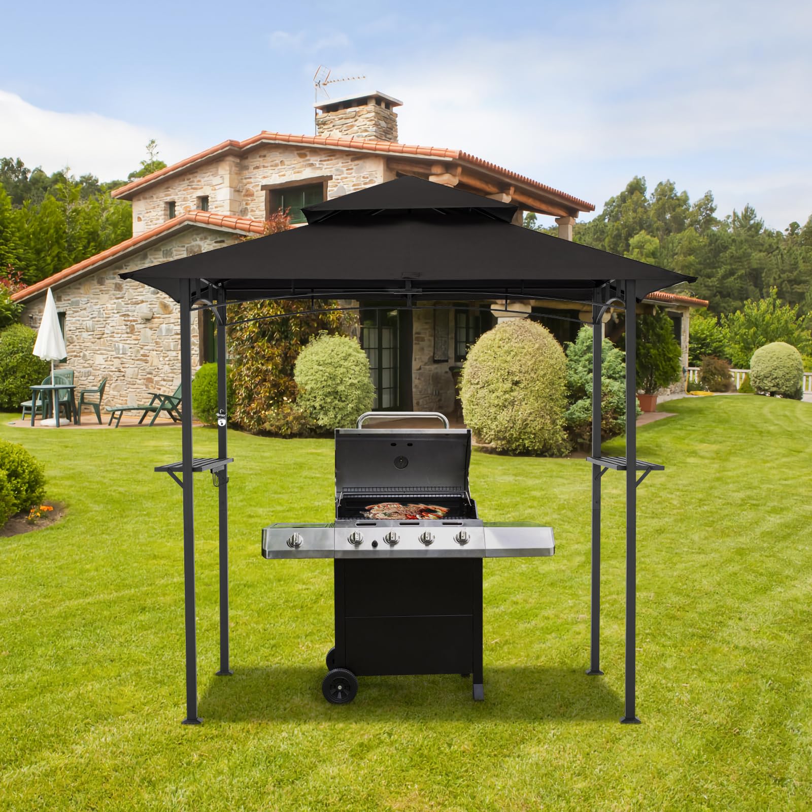 AECOJOY Grill Gazebo 8’x 5’ Outdoor Patio Backyard BBQ Grill Shelter, Black