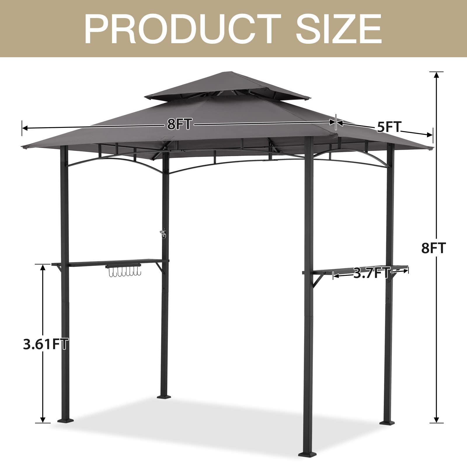 NetSo Grill Gazebo 8'x5' Outdoor Patio BBQ Shelter Dark Gray - Durable Weather Protection