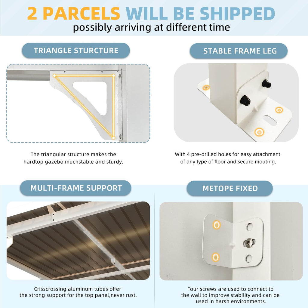 NetSo Wall Mounted Gazebo Pergola 12'x8' White - Durable Outdoor Shade Solution