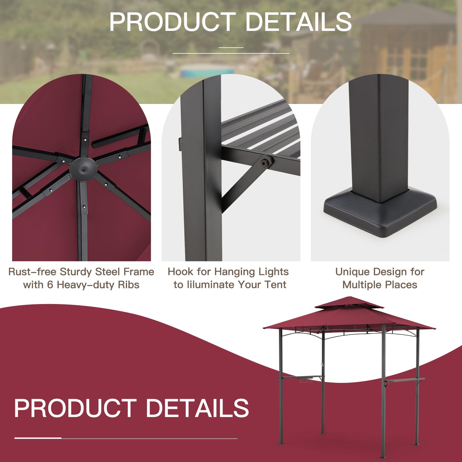 NetSo Grill Gazebo 8'x5' Outdoor Patio BBQ Shelter Red - Durable Protection for Grilling