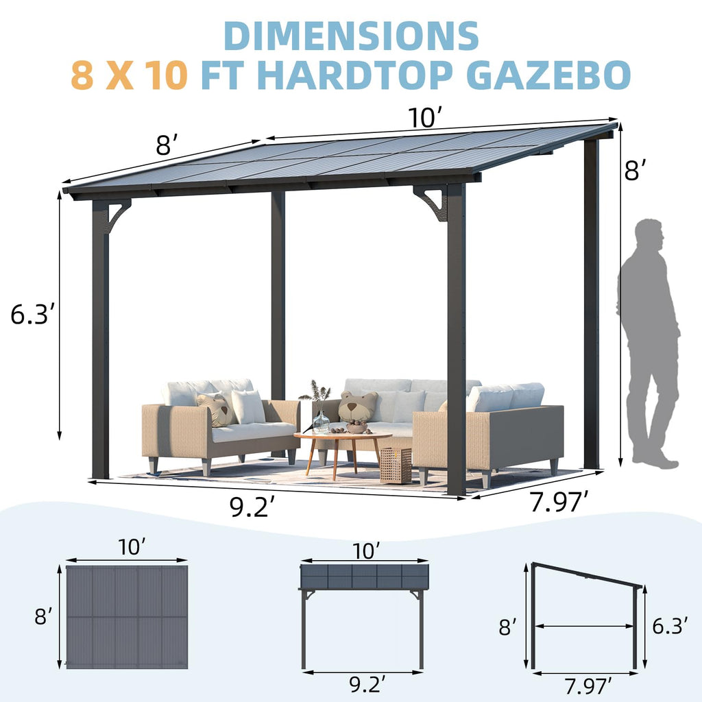 NetSo Wall Mounted Gazebo Pergola 10'x8' Dark - Durable Outdoor Shade Solution