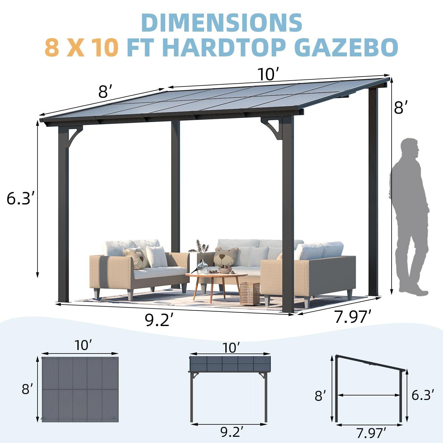 NetSo Wall Mounted Gazebo Pergola 10'x8' Dark - Durable Outdoor Shade Solution