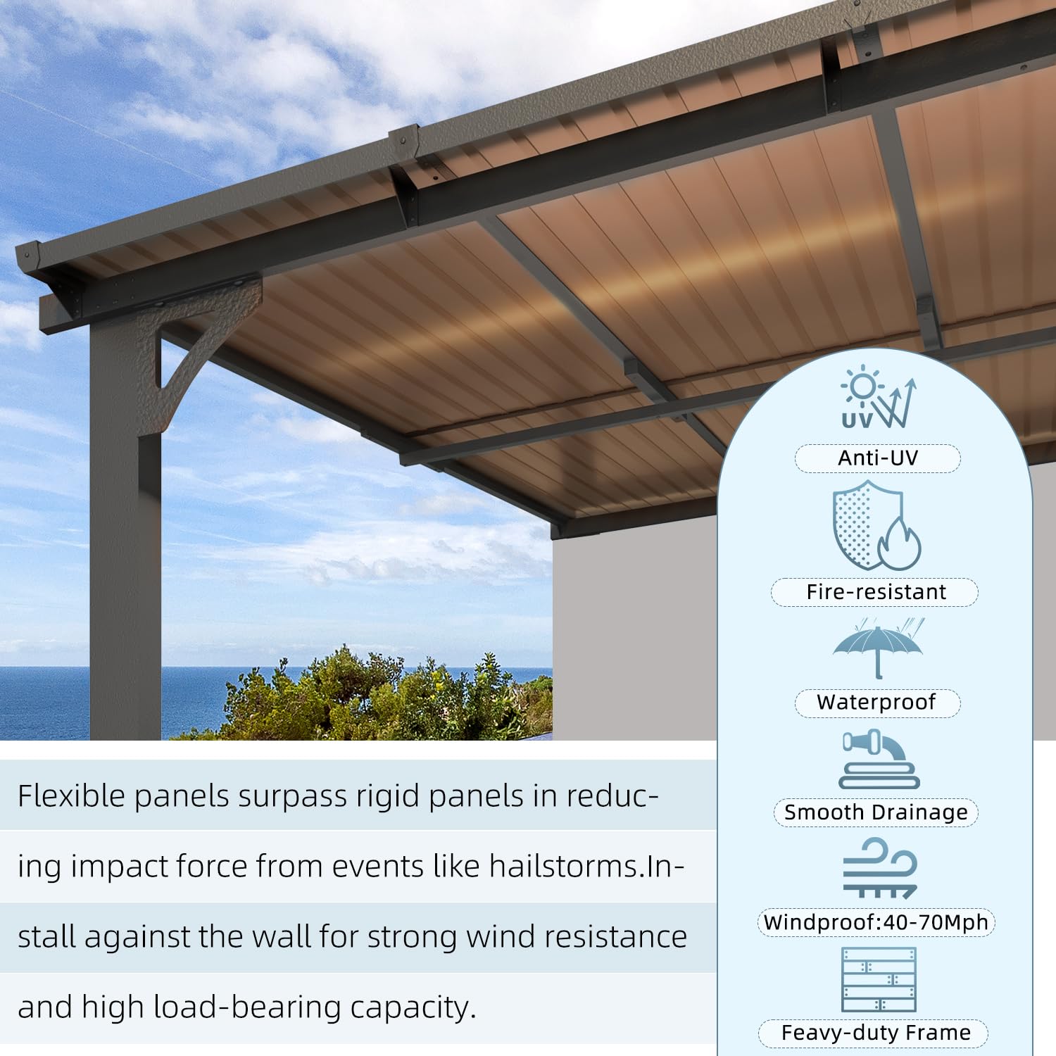 AECOJOY 16'x10' Adjustable Height Wall Mounted Outdoor Gazebos Pergola