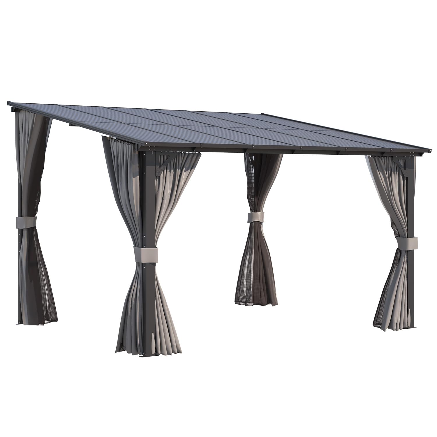 NetSo Wall Gazebo 12'x10' Gray with Curtains and Mosquito Netting - Outdoor Protection