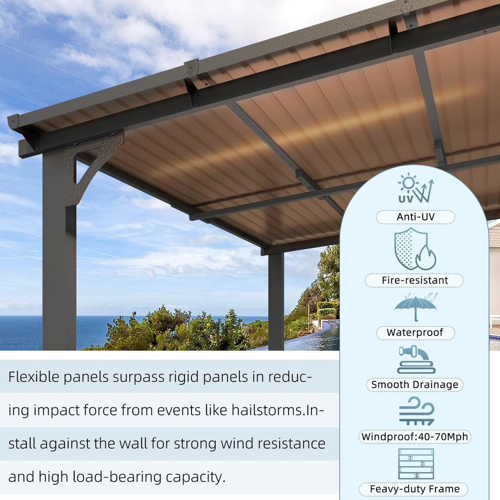 NetSo Wall Mounted Gazebo Pergola 12'x12' Dark - Durable Outdoor Shade Solution