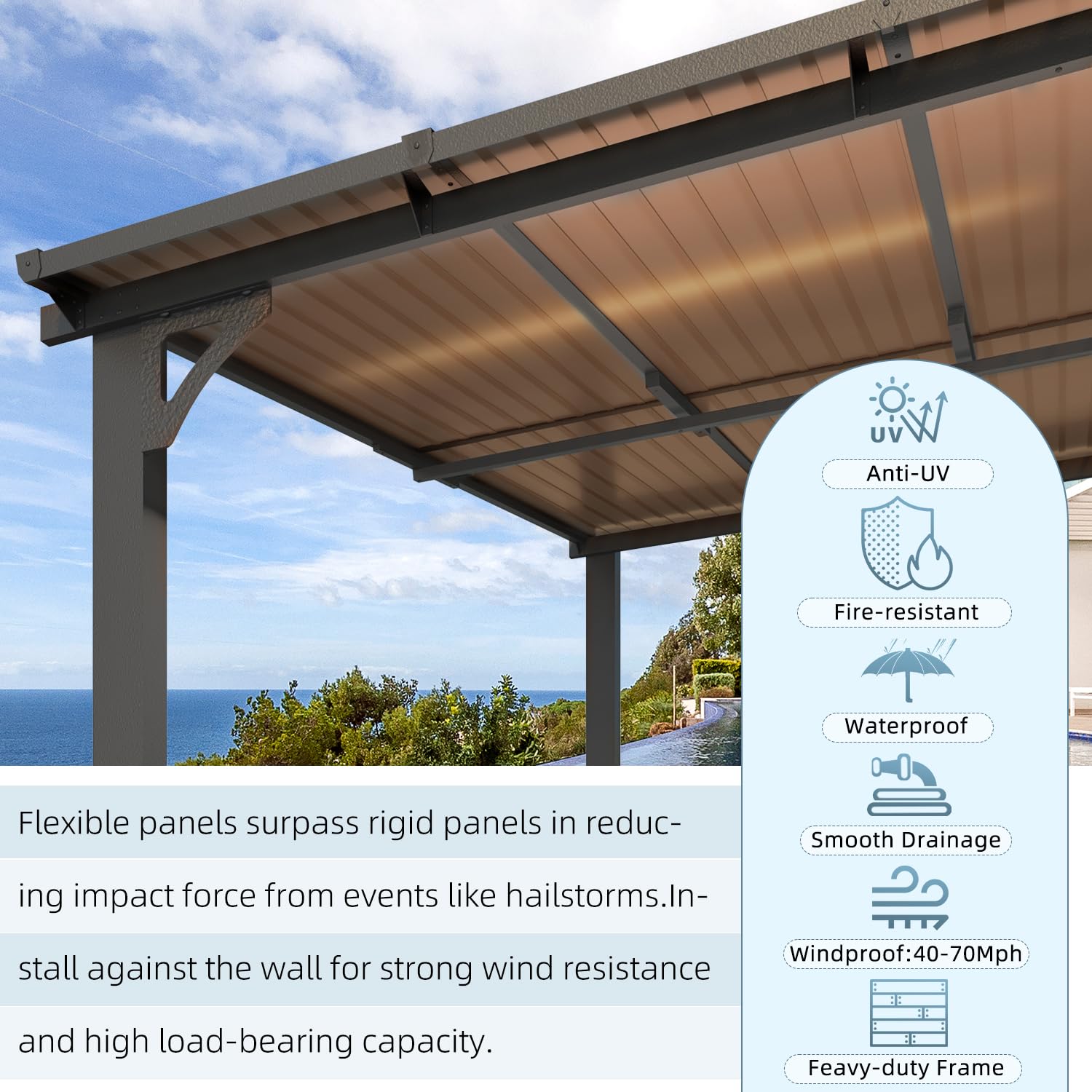 NetSo Wall Mounted Gazebo Pergola 10'x10' Dark - Stylish Outdoor Shade Solution
