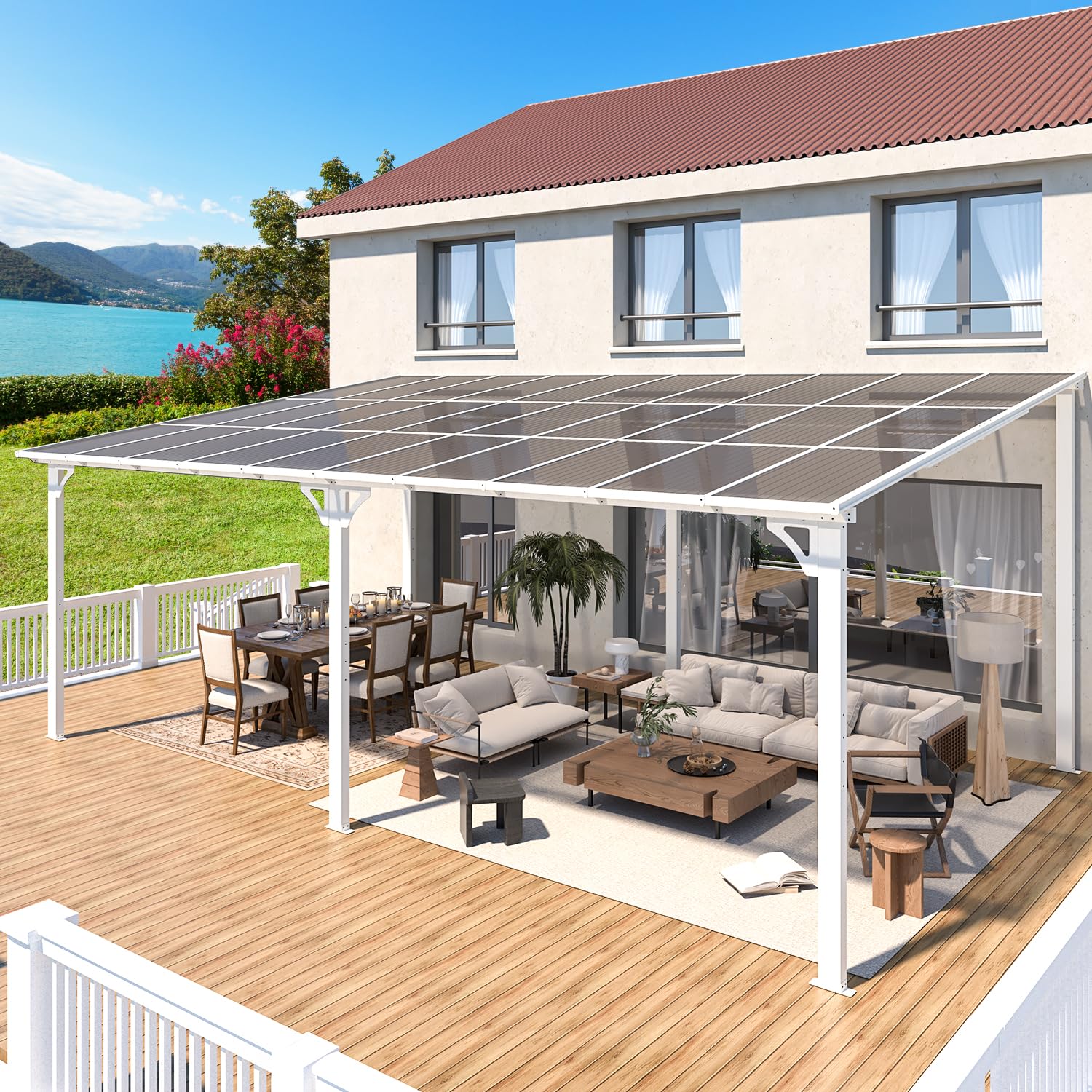 NetSo Wall Mounted Gazebo Pergola 20'x12' White - Durable Outdoor Shelter Solution